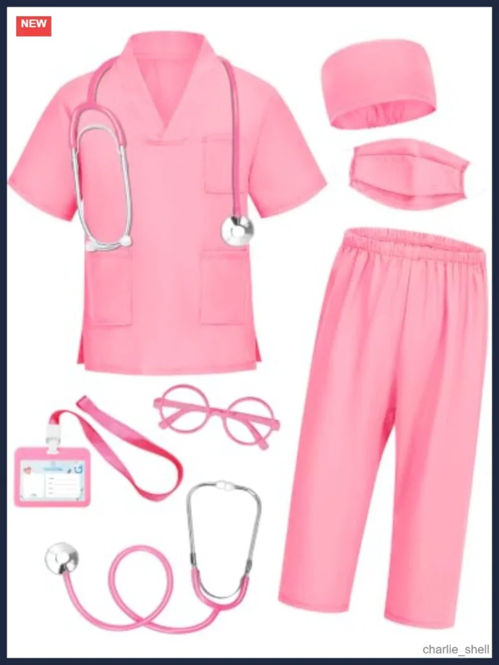 Kids Doctor Scrubs Costume 7 Pc Set with Real Stethoscope Accessories Ages 3-11